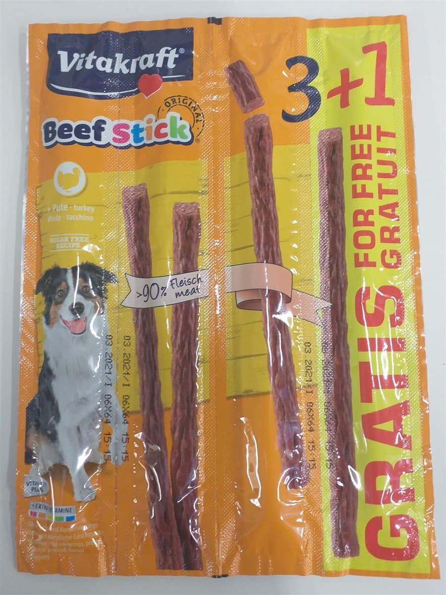 VITAKRAFT BEEF STICK indyk 3szt + 1szt przysmak d/psa