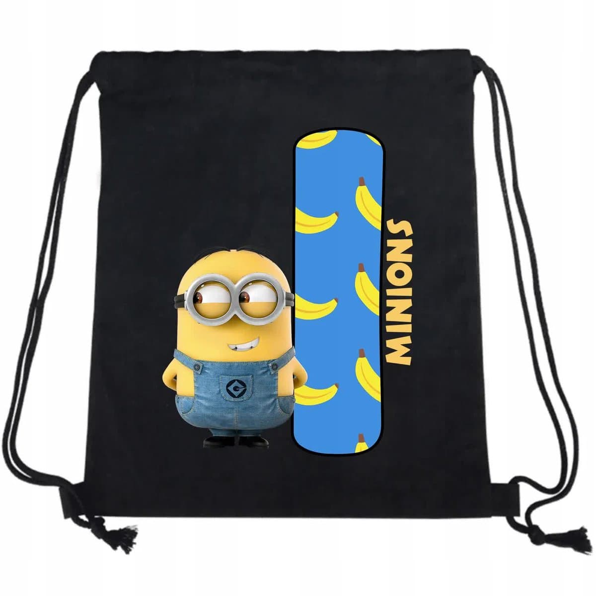 Worek Plecak Czarny MINIONKI LITERKA I Do Szkoły Wzory