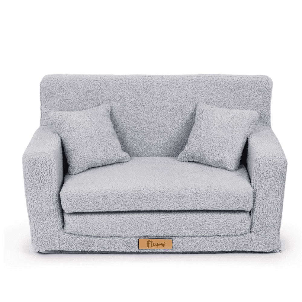 Rozkładana personalizowana sofa piankowa dziecięca - baranek szary