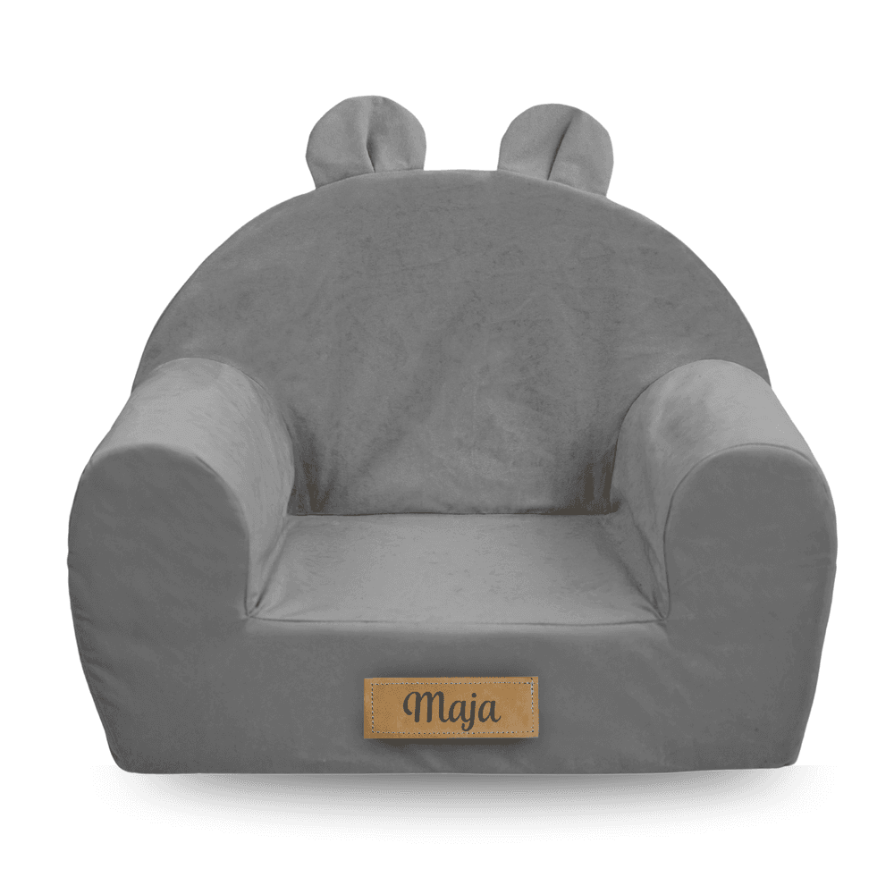 Personalizowany fotelik dziecięcy z uszami szary