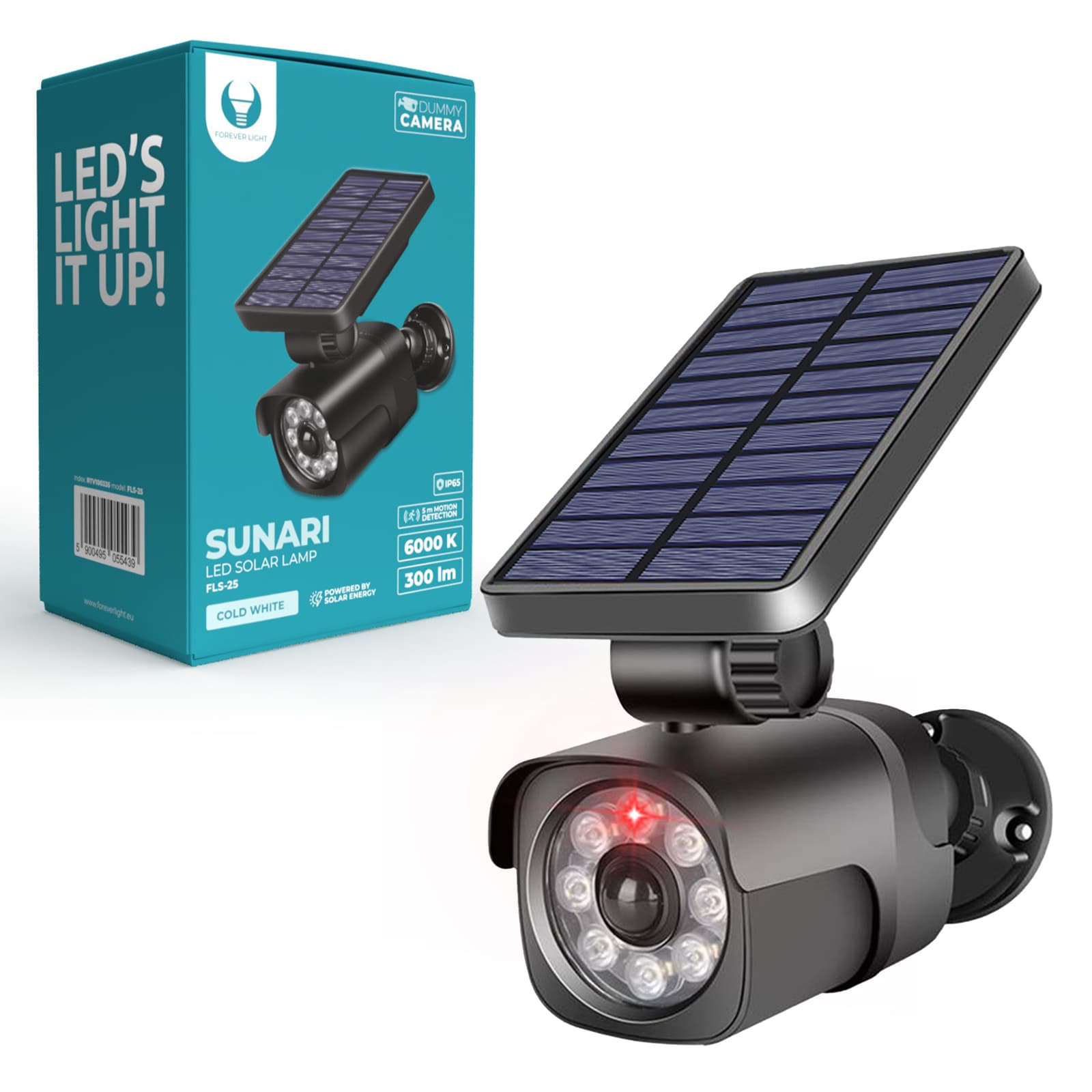 Lampa solarna LED SUNARI FLS-25 SMD PIR z atrapą kamery 4W 300lm 6000K 1500mAh Li-Ion Forever Light