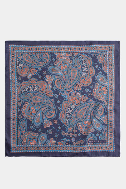Granatowa poszetka we wzór paisley 00104C99PLA