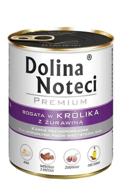 KARMA DLA PSA PREMIUM DOLINA NOTECI KRÓLIK Z ŻURAWINĄ 800G PUSZKA