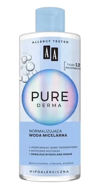 NORMALIZUJĄCA WODA MICELARNA USUWA MAKIJAŻ OCZYSZCZA AA PURE DERMA 400ml