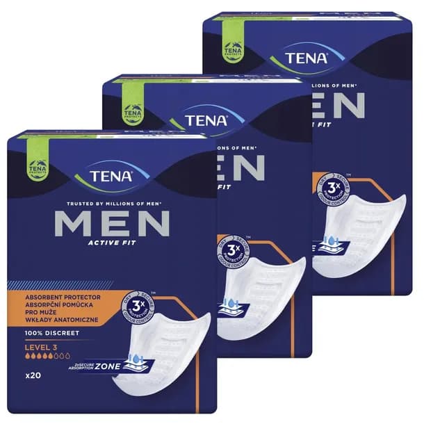 3x20szt TENA MEN ACTIVE FIT LEVEL 3 męskie wkładki niewidoczne w noszeniu