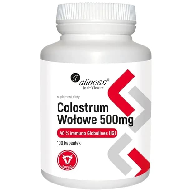 Aliness Colostrum Wołowe 500mg Suplement Diety Siara Odporność 100 Kapsułek