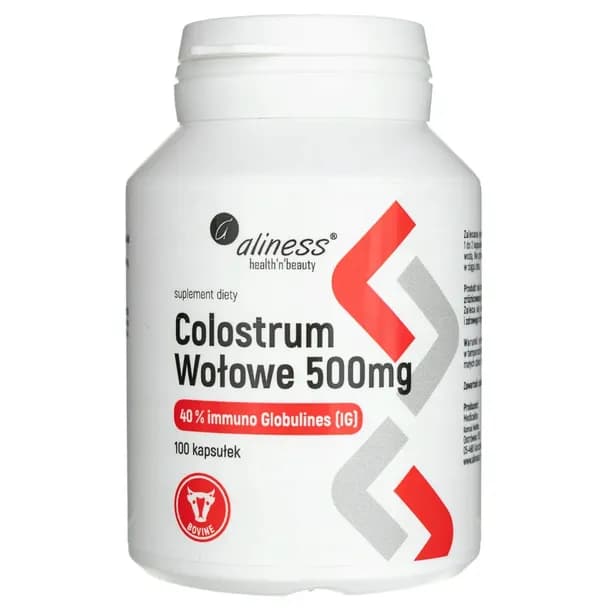 Aliness COLOSTRUM WOŁOWE IG 40% 500 mg SIARA JELITA 100 kaps.