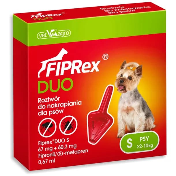 Krople dla Psów na Pchły i Kleszcze Fiprex DUO Dla Małych Psów S (do 10kg)