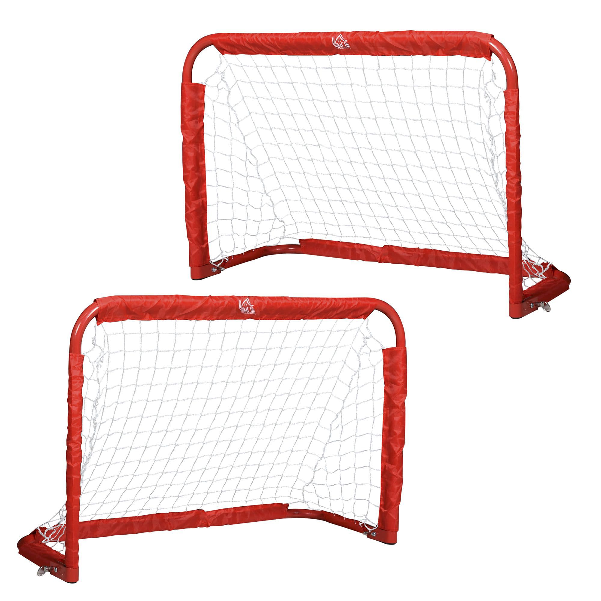 HOMCOM Zestaw 2 Mini Bramki Piłkarskie Siatka Czerwona Składane Stal 90x36x60cm | Aosom PL