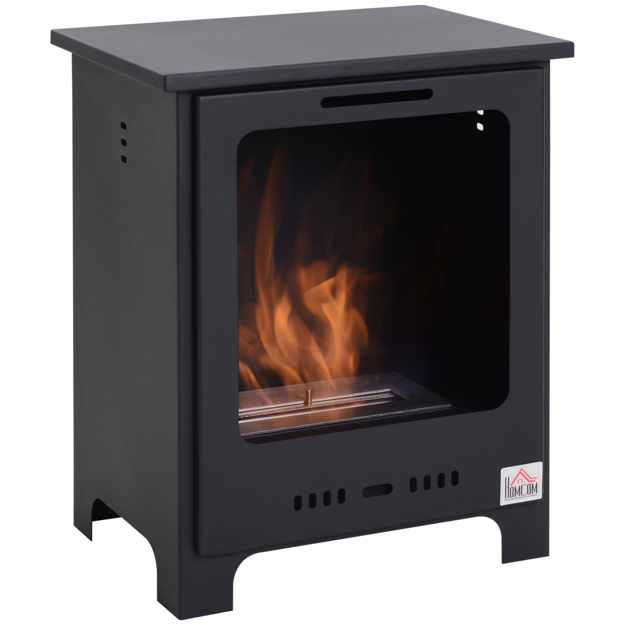 HOMCOM Kominek bioetanolowy 40x30x50cm - 3h ciepła, 20-25m², szkło hartowane, srebrny | Aosom PL