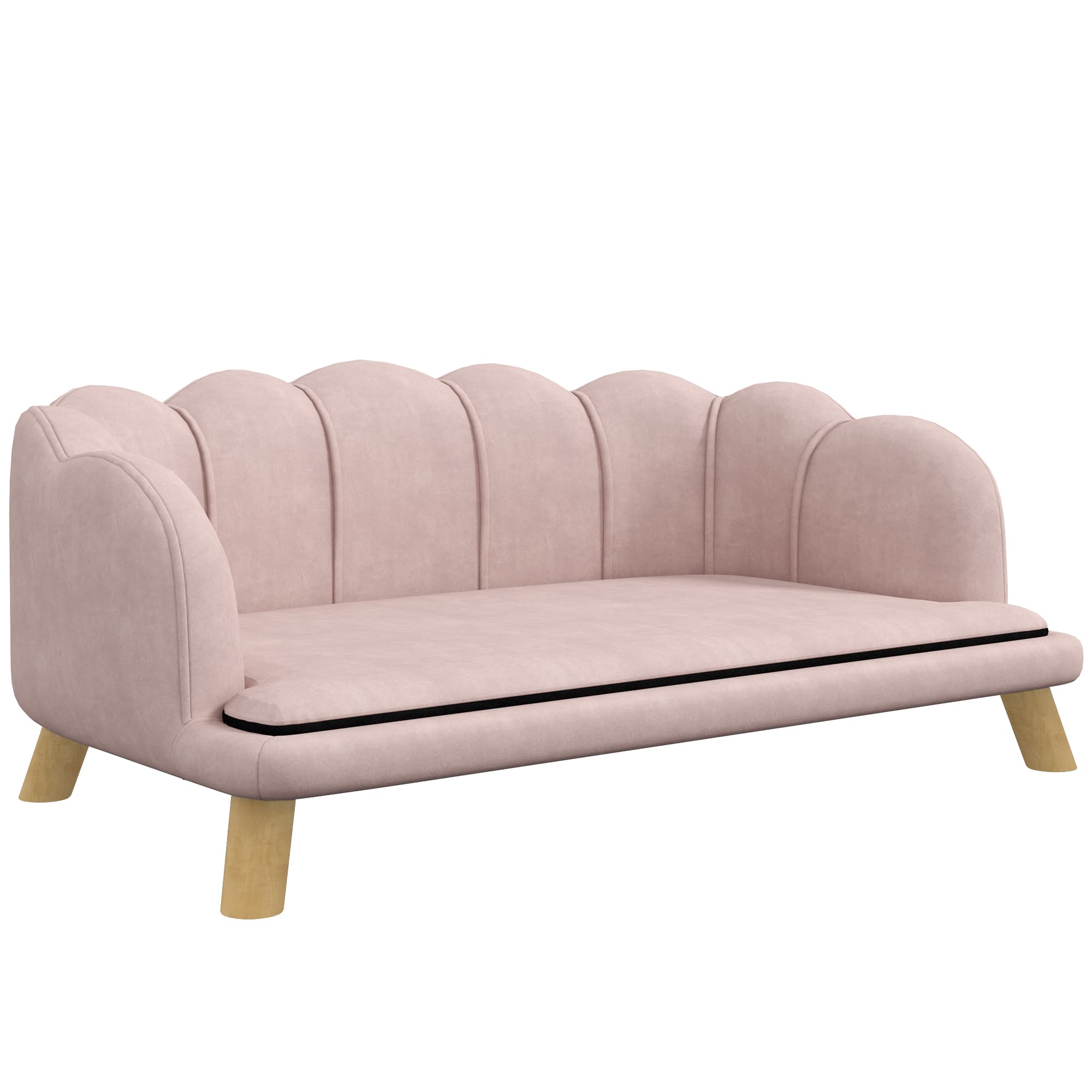 PawHut Sofa dla Zwierząt Domowych dla Średnich i Dużych Psów do 25 kg, Solidne Drewno, Wyściełana, Różowa
