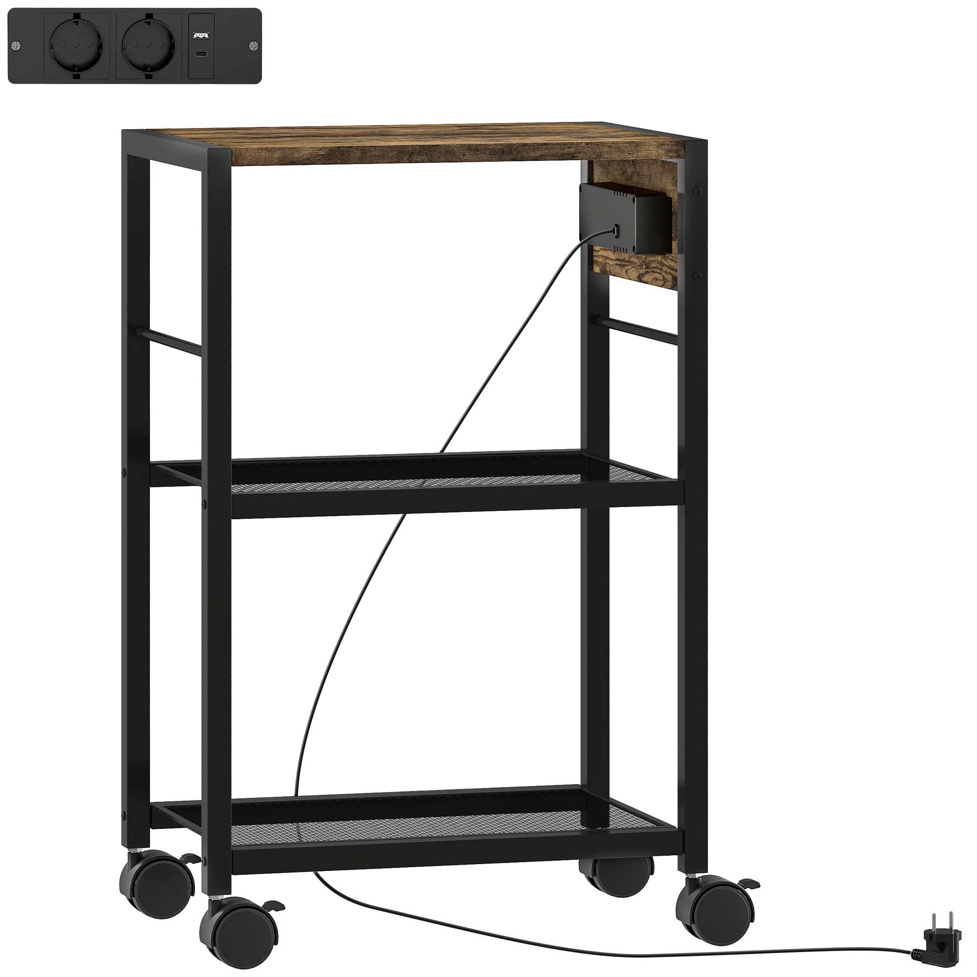 HOMCOM Mobilna podstawka pod drukarkę z gniazdkami portami USB i USB-C do 40 kg rustykalny brąz | Aosom PL