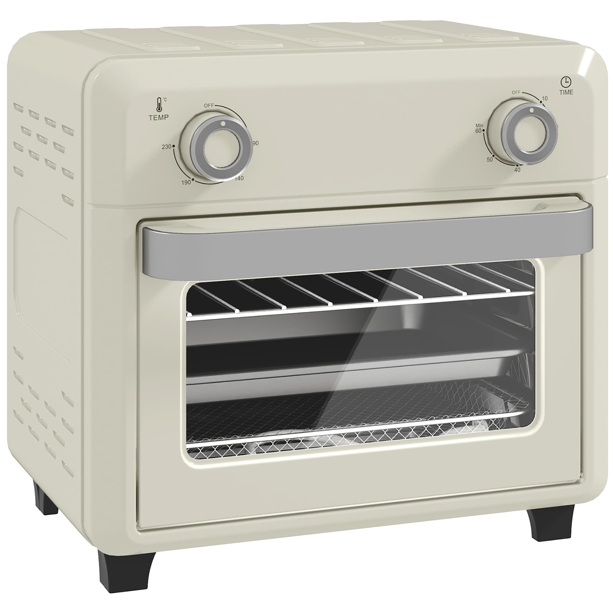 HOMCOM 10L Piekarnik Hot-Air do grilla, pieczenia i smażenia, Timer, Ekran dotykowy, 1000W, Nadaje się do zmywarki, Kremowobiały