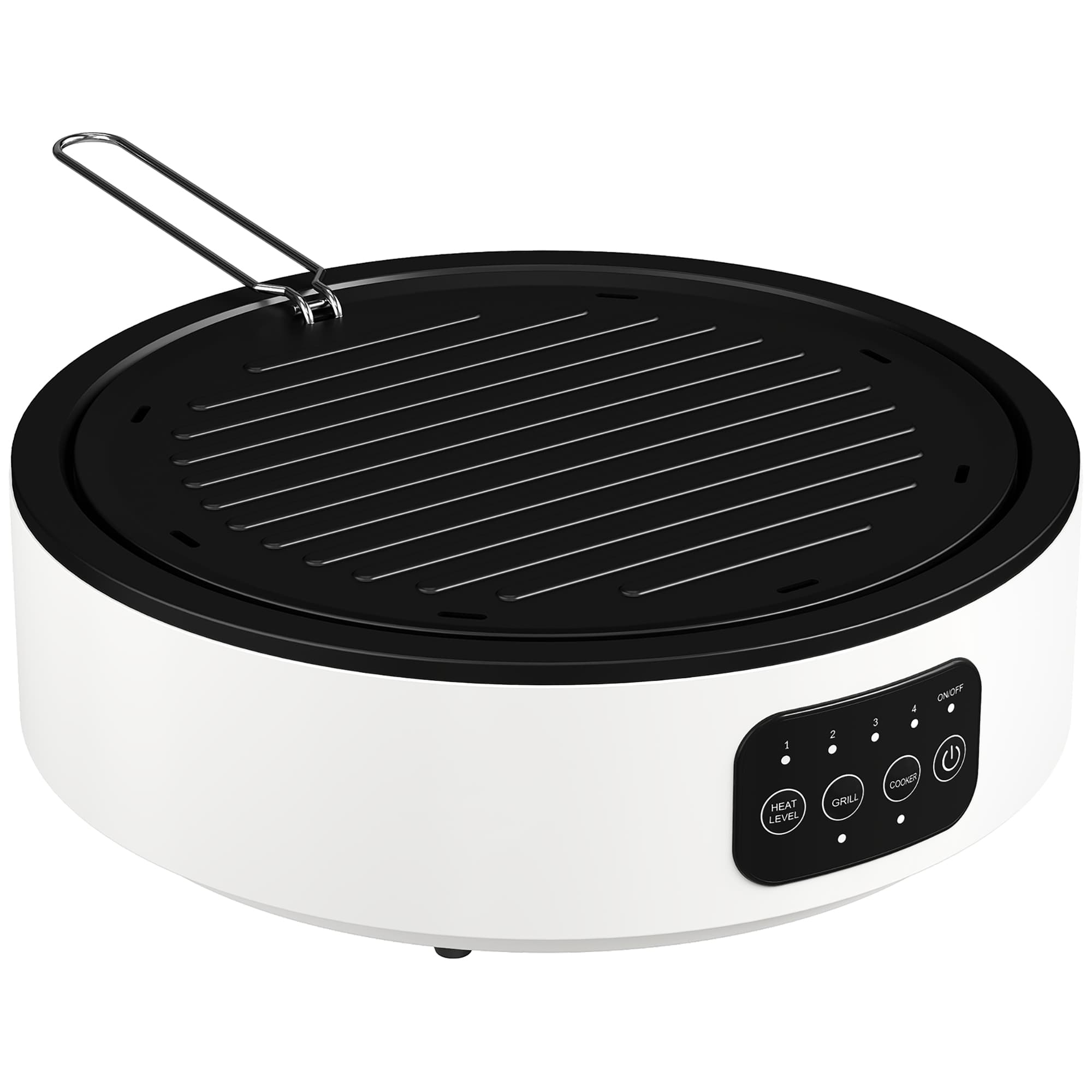 HOMCOM Podwójna płyta ceramiczna, design 2 w 1, do gotowania i grillowania, 2000 W, 4 stopnie grzania, wyświetlacz LED, tacka na tłuszcz, biały |