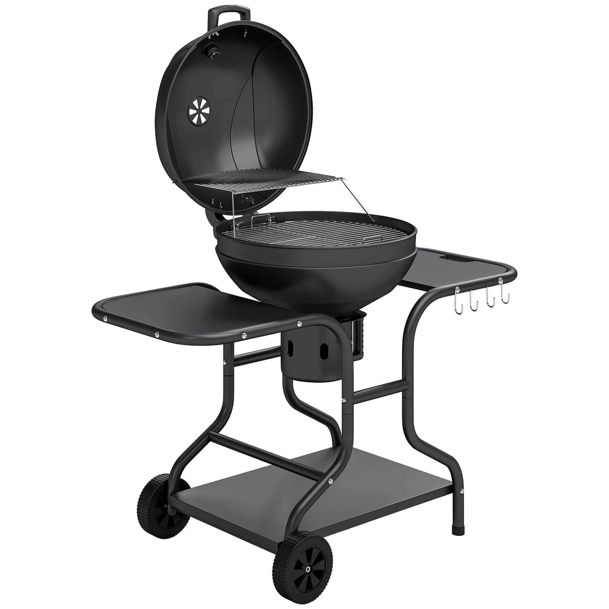 Outsunny Grill węglowy BBQ z bocznymi stolikami, termometrem w pokrywie, kółkami 129 x 63,5 x 106,5 cm | Aosom PL