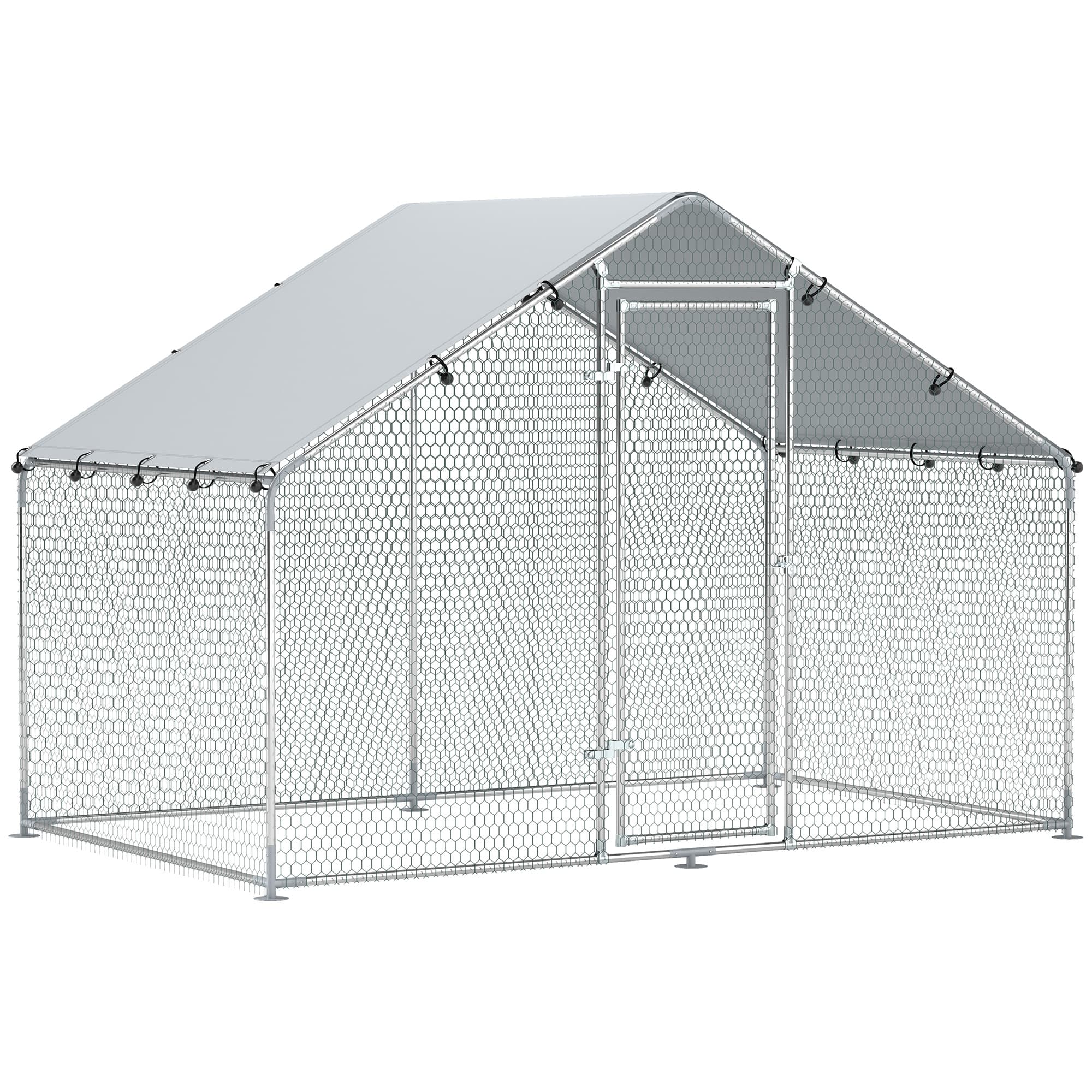 PawHut Wybieg dla 5-8 Kur, Plandeka Dachowa, Zamykane Drzwi, Stelaż Stalowy, 5,1 m², 3 x 1,7 x 1,9 m