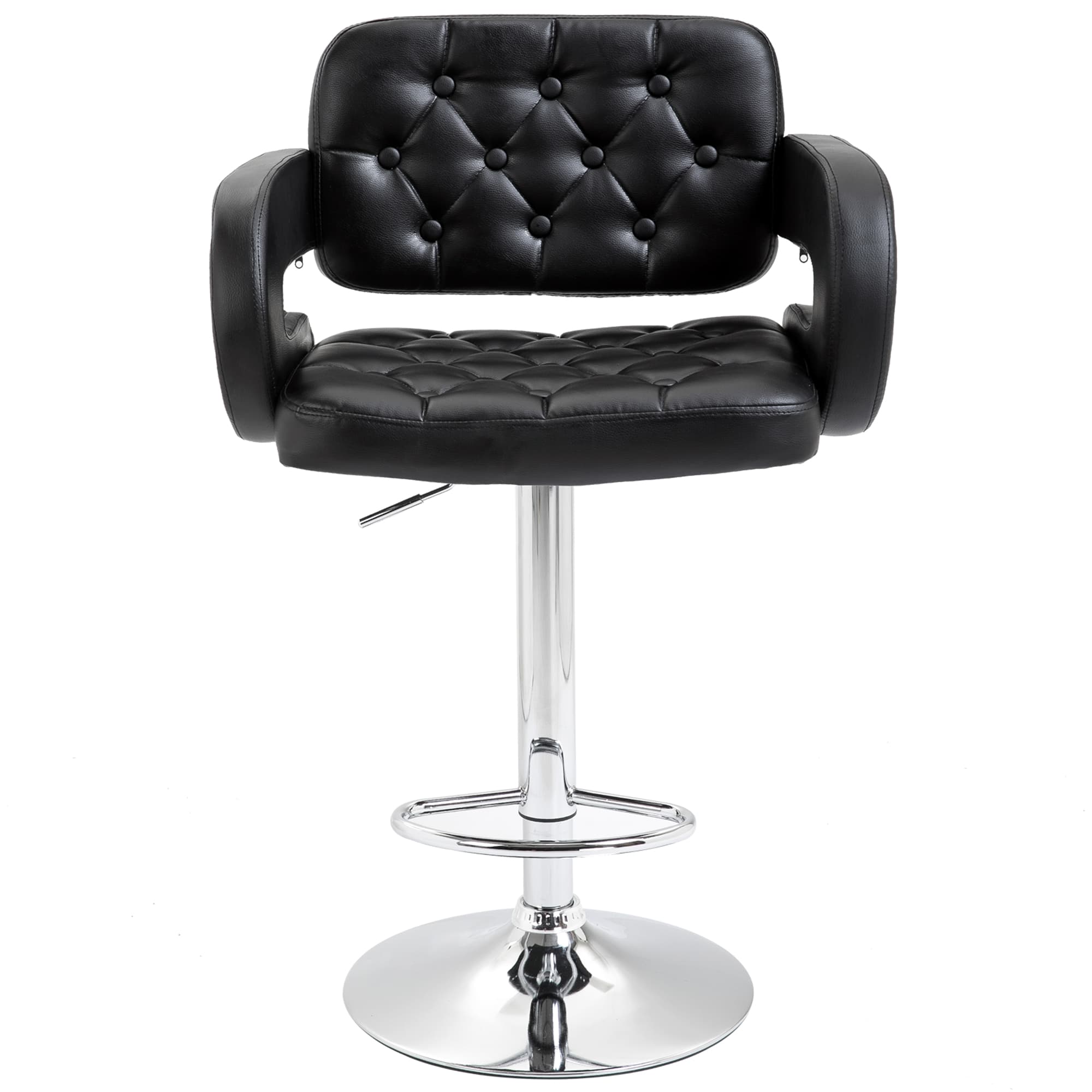 HOMCOM Hoker barowy, regulowany, obrotowy 360°, z metalowym stelażem, oparciem, podnóżkiem, 61x50x93-113 cm, czarny | Aosom PL