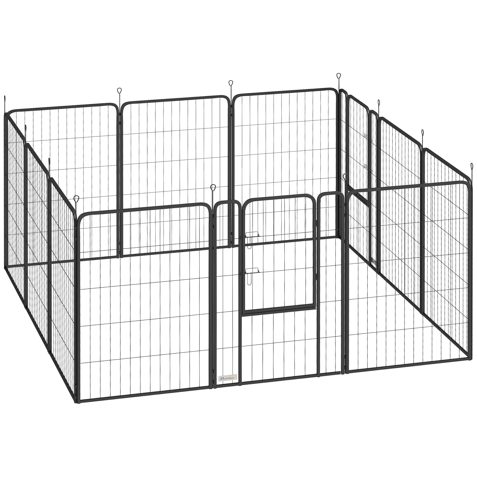 PawHut Wybieg dla Szczeniąt 4-boczny z 12 Panelami, Drzwi, Składany, 100cm Wysokość; Elastyczny i Praktyczny