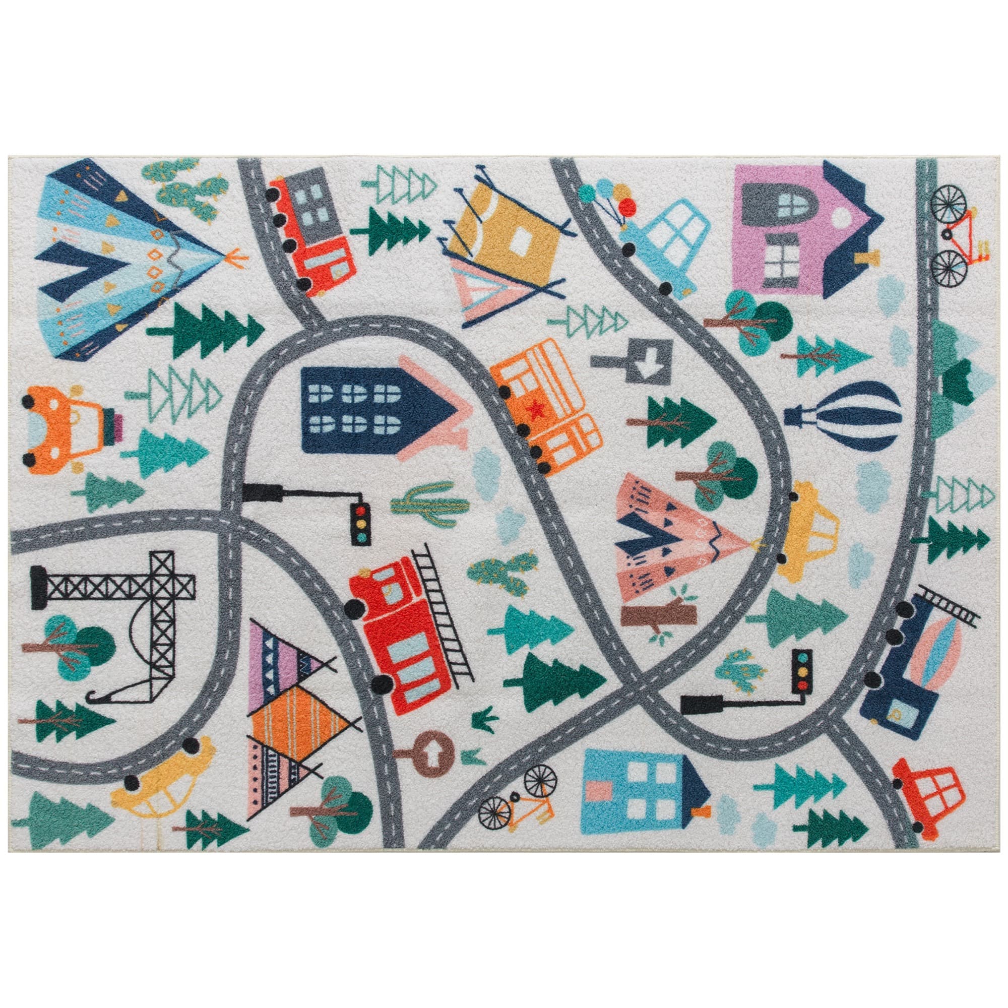 HOMCOM Dywan w Wzór Autostrady, Białe Tło, Miękkie Fleece, Łatwy w Pielęgnacji, Kolorowy