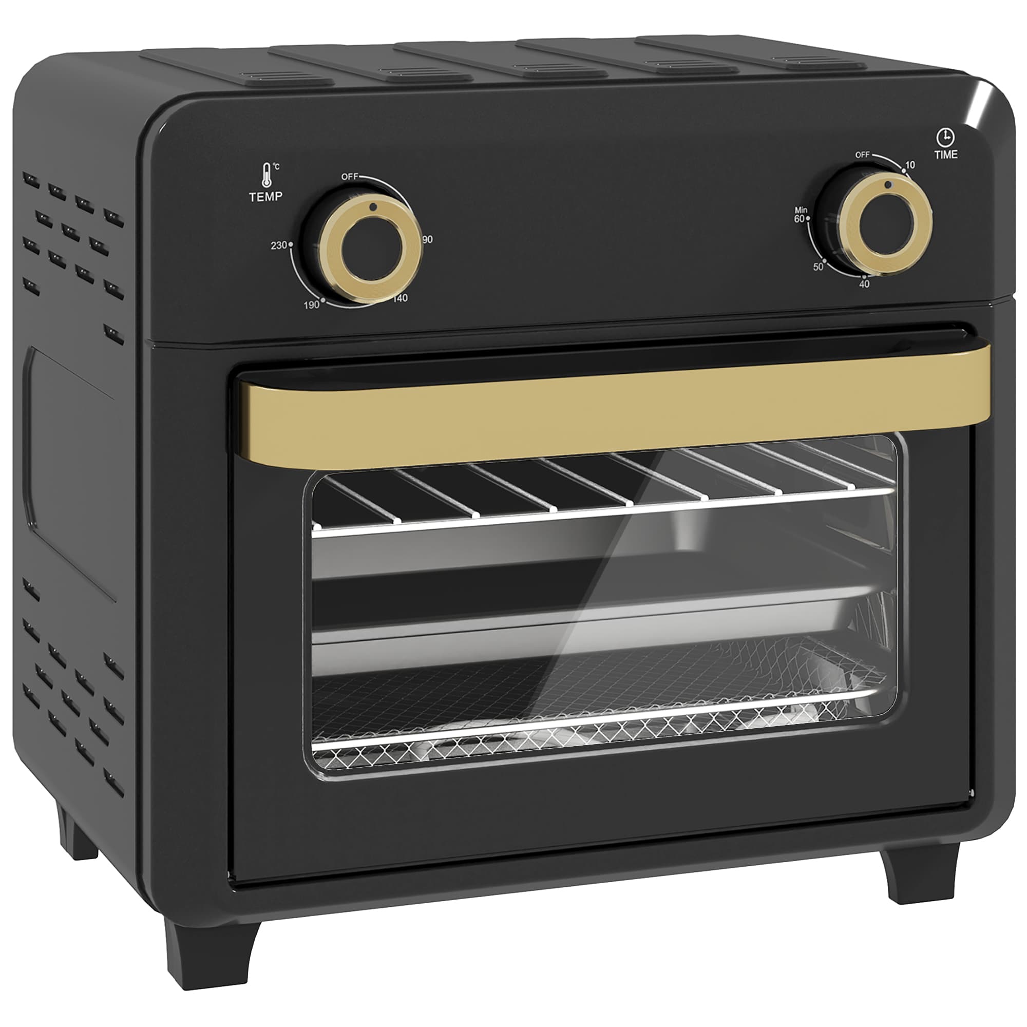HOMCOM Minipiekarnik z termoobiegiem, airfryer, timer, oświetlenie wnętrza, 10 L, czarny
