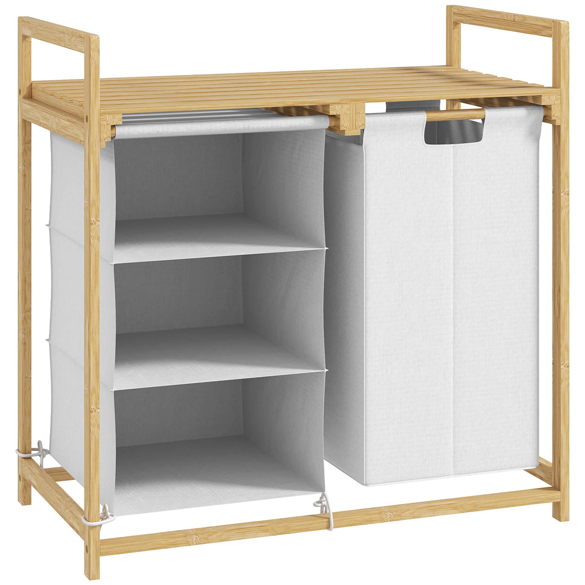 HOMCOM Kosz na pranie bambusowy z pojemnikiem szuflada materiałowy worek 70x36x70 cm do łazienki organizer na bieliznę drewno | Aosom PL