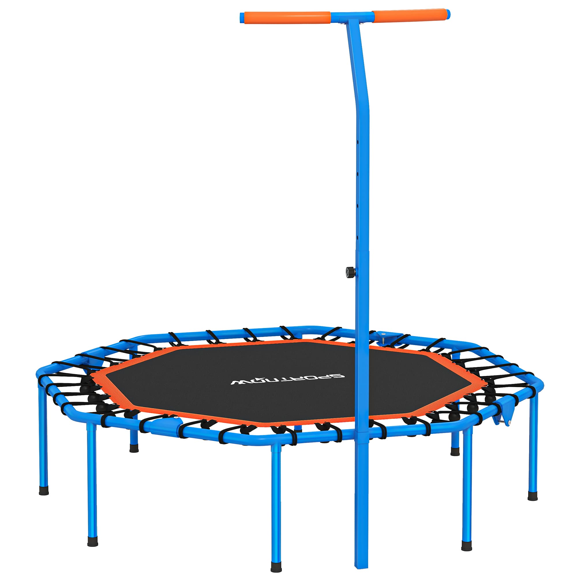 SPORTNOW Fitness-Trampolin, Treningstrampolin z regulowanym uchwytem, stabilny i cichy, do użytku wewnątrz, Stal, Niebieski