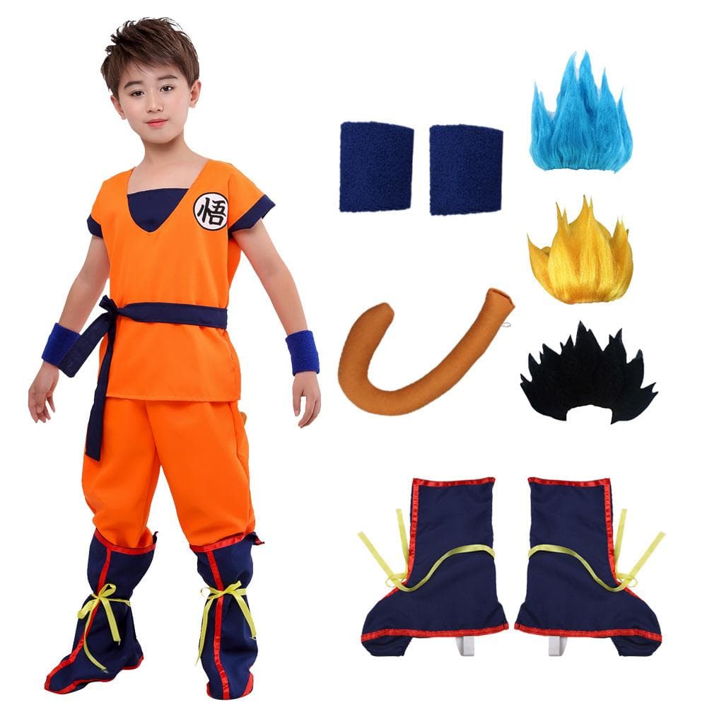 Dorośli Dzieci Son Goku Gui Karnawał Cosplay Kostiumy Anime Imprezy Halloweenowe i Świąteczne W zestawie Ogon Rękawice Peruka Niebiesko-Złoty