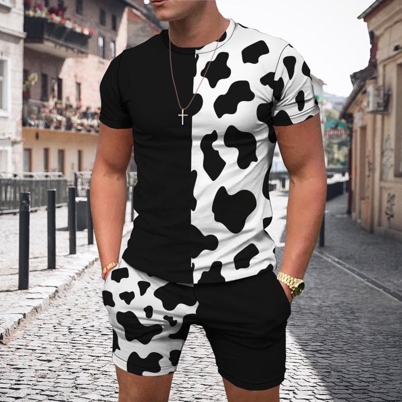 Letni męski zestaw koszulek moda złoty lampart dres na co dzień z krótkimi rękawami T-shirt + spodenki ponadgabarytowe garnitury sportowe ubrania