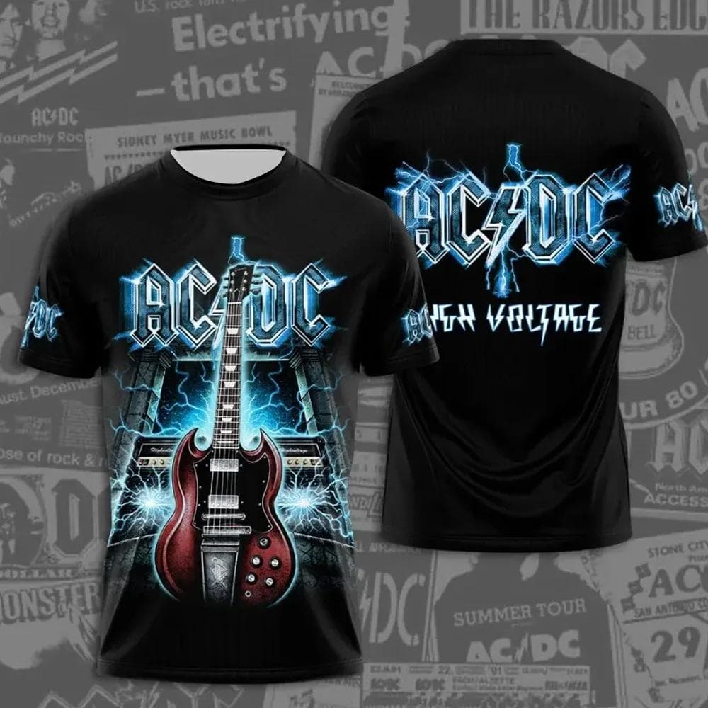 Popularny męski T-shirt z okrągłym dekoltem na lato, modny i kreatywny T-shirt z krótkim rękawem z nadrukiem zespołu rockowego AC-DC cm