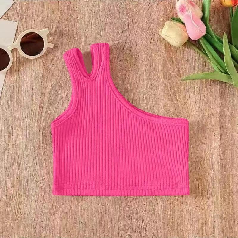Dziecięce dziewczyny Camisole obcisłe krótkie bluzki ubrania letnie kamizelki bez rękawów na jedno ramię cm różowy