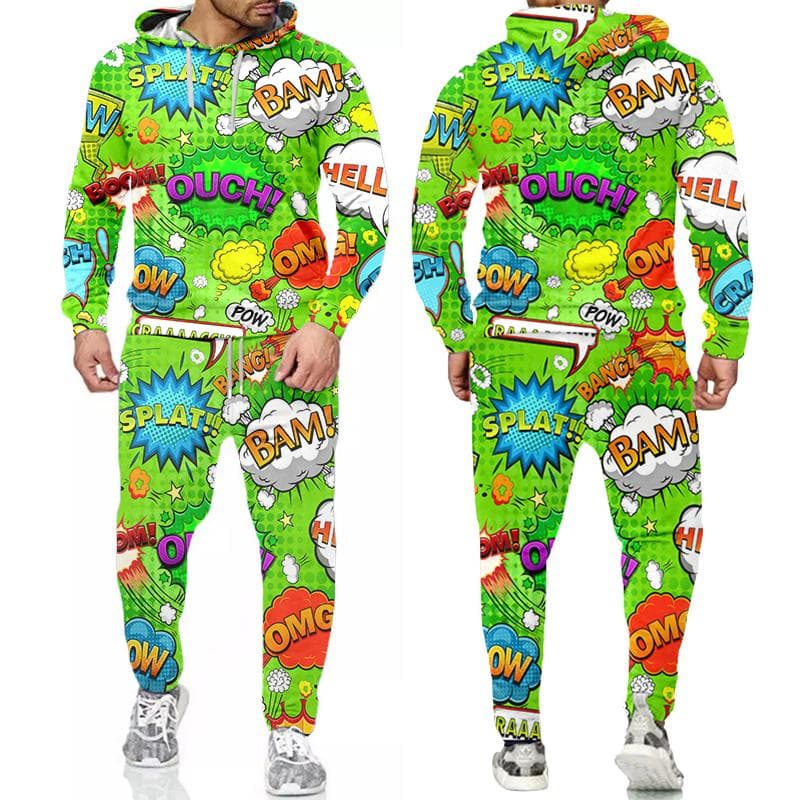 Zestawy męskie Funny Bang Graffiti 3D bluzy z nadrukiem i spodnie męskie dresy Hip-Hop Trend odzież sportowa 2-częściowe garnitury