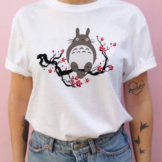 Letni T-shirt 100% bawełna Studio Ghibli Totoro styl Harajuku Kawaii Totoro Ghibli luźny casualowy T-shirt damski cm