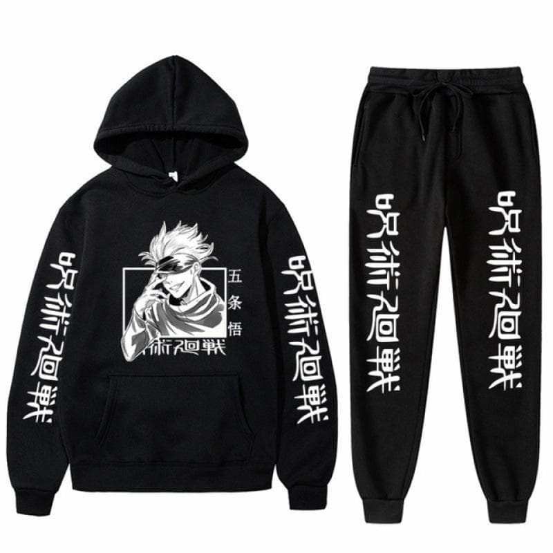 Zestaw męski Anime Jujutsu Kaisen Gojo Satoru bluza z kapturem spodnie Casual 2 szt. Mężczyźni kobiety zestawy unisex długie rękawy modne bluzy