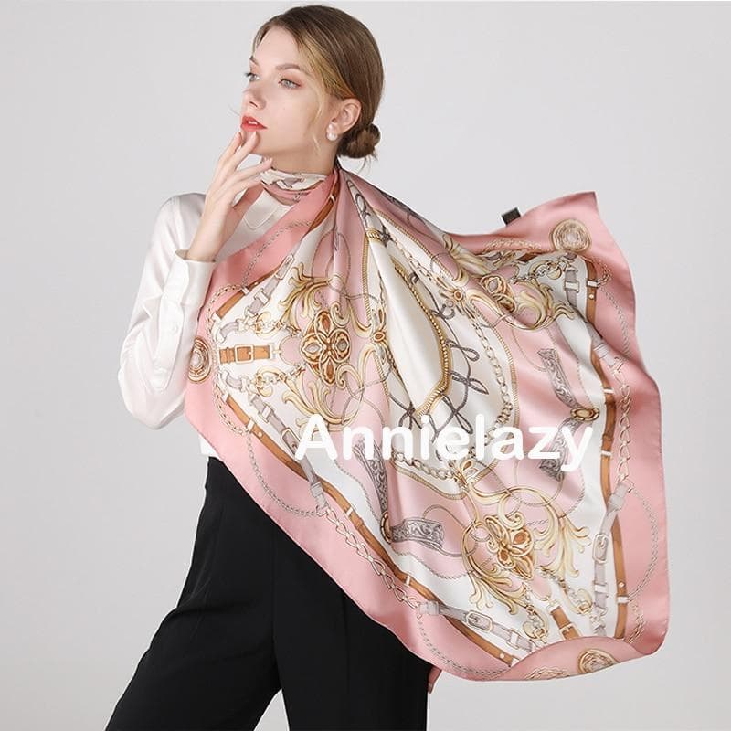 90*90cm kwadratowy jedwabny szal kobiety szale apaszka designerski nadruk szyfonowa hidżab szalik Foulard Lady szaliki miękka duża chustka