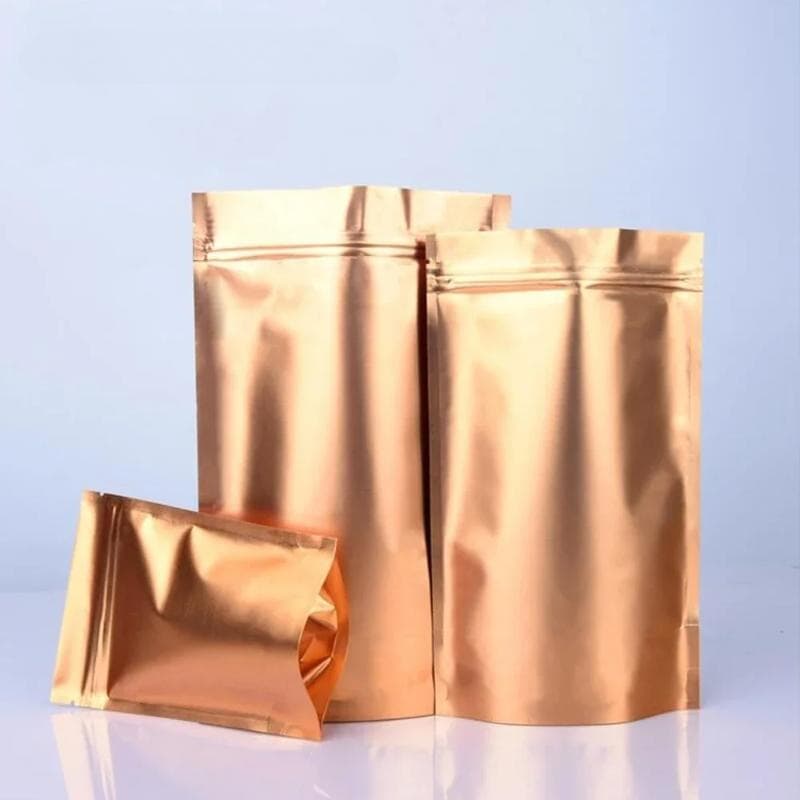 100 sztuk w kolorze złotym, stojąca aluminiowa torba z zamknięciem strunowym, torba do pakowania żywności, herbaty, kawy, ziarna, odporne na