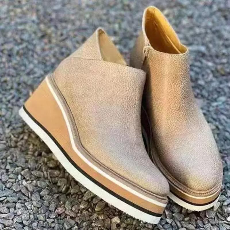 Nowe Zimowe Koturny Damskie Botki Wygodne Botki Buty Okrągły Nosek Obcas 4cm Sznurowane i Zapinane na Zamek Pogrubiane Botas De Mujer Rozmiar 35-43