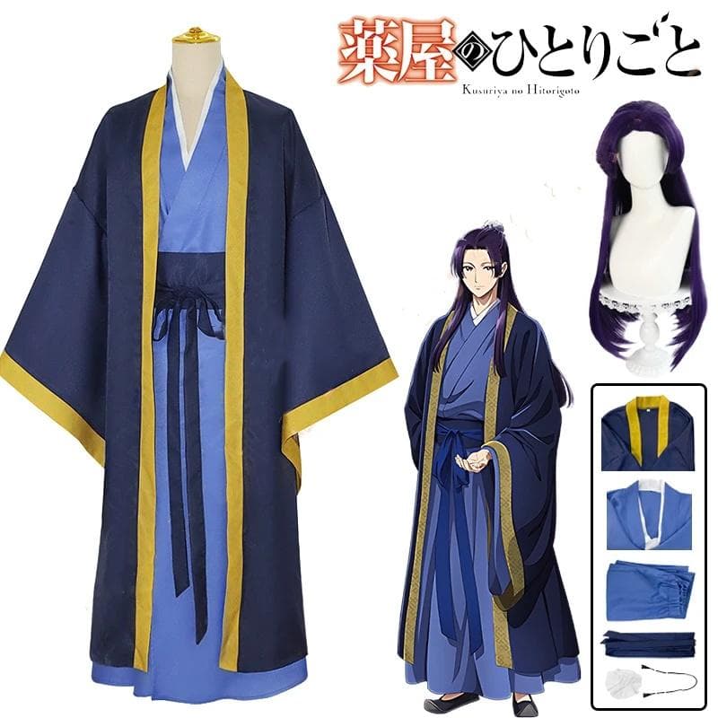 Anime Dzienniki Aptekarki Jinshi Kostium Cosplay Peruka Niebieski Szata Mundur Nakrycie Głowy Kusuriya No Hitorigoto Halloween Kobiety Mężczyźni