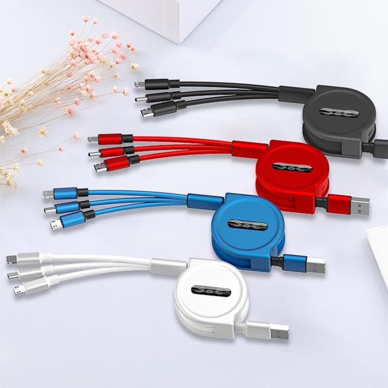 Kabel ładujący 3 w 1 chowany kabel ładujący USB 2.4A szybkie ładowanie dla XiaoMi HuaWei Samsung przenośny kabel ładujący Micro type-c czarny