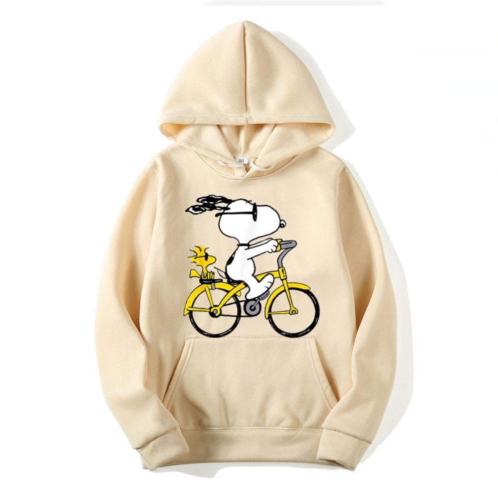 Snoopy i Woodstock Jadący na Rowerze Dziecięce Bluzy z Kapturem Moda Harajuku Stylowa Odzież Uliczna Top dla Dziewczynki Odzież Wierzchnia Bluzka