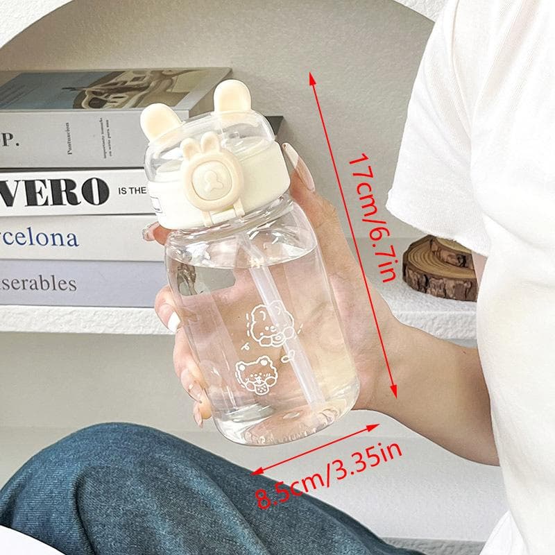Butelka na wodę Kawaii Królik 500 ml Przenośny Słodki Kubek do picia w kształcie uszu ze słomką i pokrywką Letnie naczynie do picia na kemping