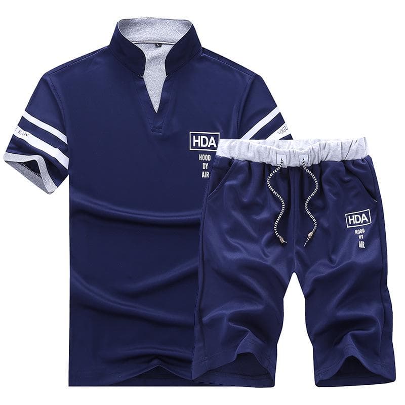 Zestaw strojów sportowych Garnitury męskie Fitness Letni zestaw krótkich męskich szortów ze stójką Fashion T-Shirt Spodenki dresowe cm