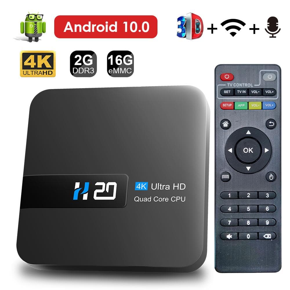 H20 inteligentny telewizor z androidem Android 10.0 2GB 16GB 4K HD H.265 odtwarzacz multimedialny TV, pudełko Android 3D sklep Play bardzo szybki