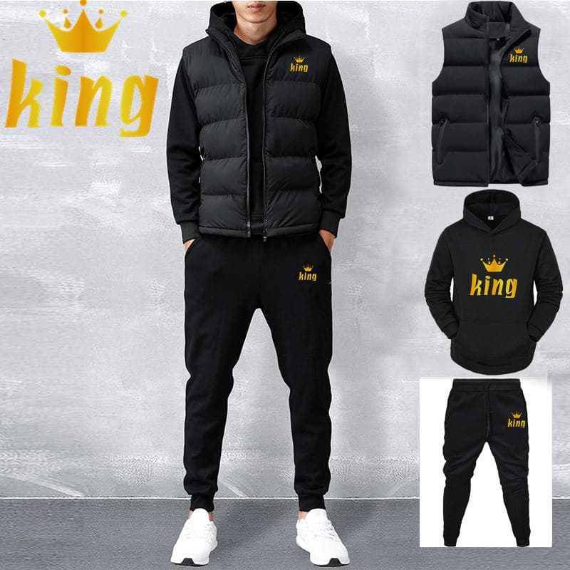 Męskie zestawy na co dzień kamizelka + bluzy + spodnie 3-częściowy dres męski zestaw odzieży sportowej cm koloru czerwonego wina
