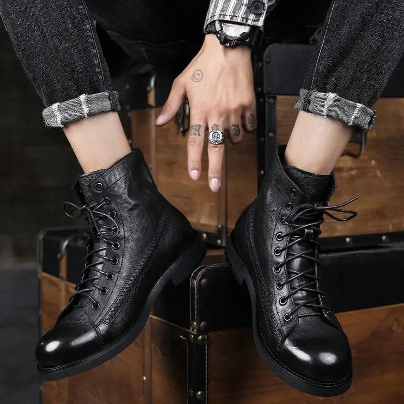 Whoholl Brand Skórzane męskie botki Outdoor Casual Shoes Lekkie designerskie męskie ciepłe buty robocze Klasyczne ręcznie robione buty 2024 cm