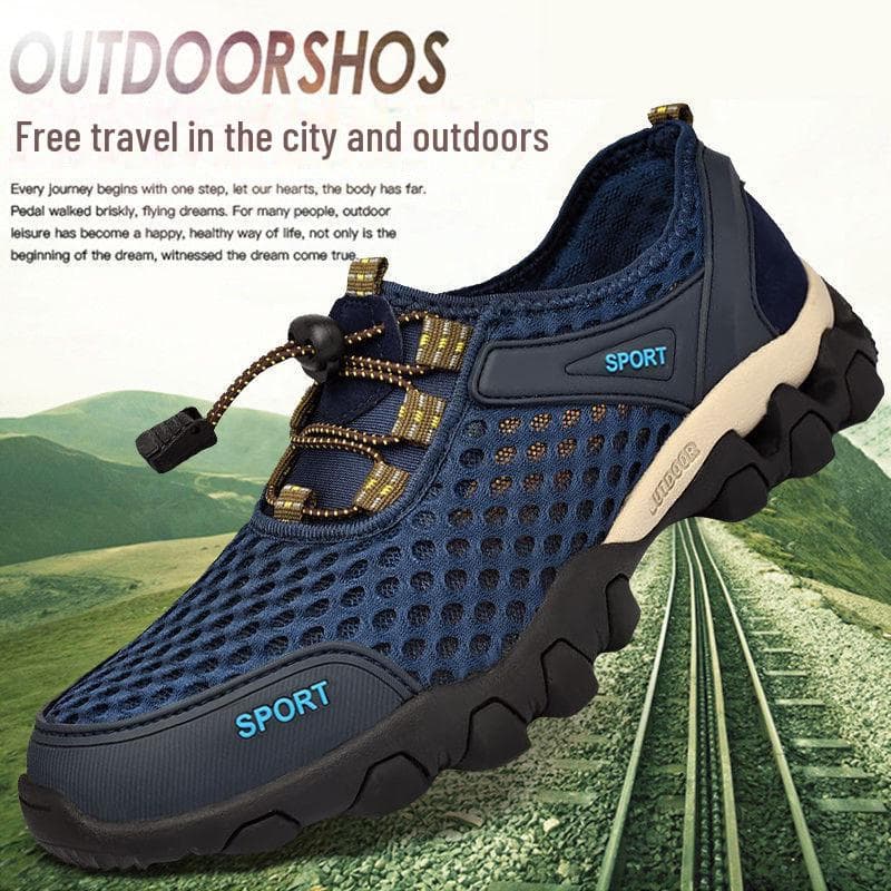 2024 Koreański styl męskie oddychające siateczkowe buty do wędrówek i biegania - modne letnie trampki brodzące cm niebieski