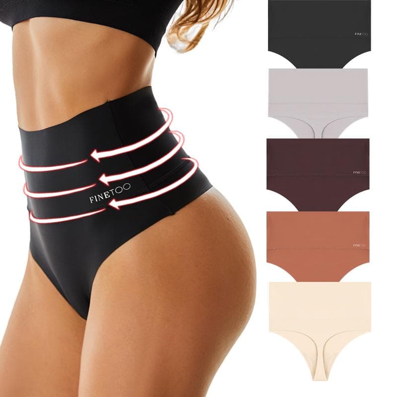 FINETOO Modelujące ciało stringi z wysokim stanem damskie majtki stringi bezszwowa bielizna gorsetowa seksowna bielizna sportowa wygodne stringi