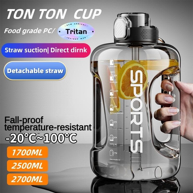 1700ML/2500ML/3800ML Kubek Fitness Bpa Free Butelka do Picia Duża Pojemność Przenośna PC Sportowa Butelka na Wodę ze Słomką czarny