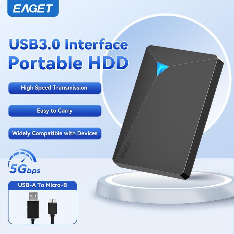 EAGET Portable External Hard Drive HDD — Ultraprzenośny zewnętrzny dysk twardy o ogromnej pojemności USB 3.0 dla komputerów PC, Mac, PlayStation
