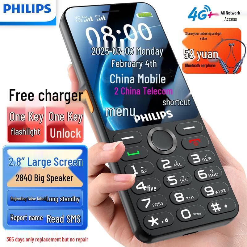 Philips E6250 4G Telefon Funkcjonalny dla Seniorów (Wersja CN)