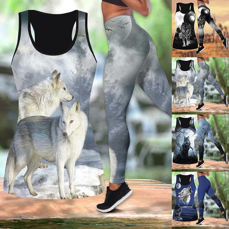 Biały wilk nadruk psa strój do jogi dla kobiet moda 3D drukowane legginsy treningowe Fitness sport wysokiej talii spodnie do jogi na co dzień cm